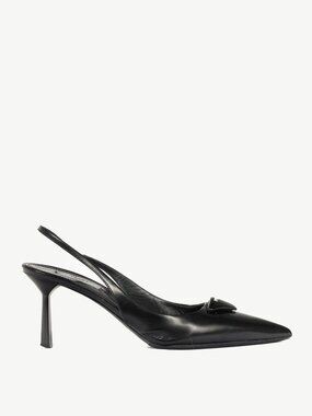Prada Black Leather Logo Pointed-Toe Slingback Heels